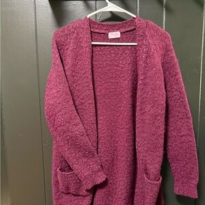 Pink Lily Burgundy Open-Front Cardigan